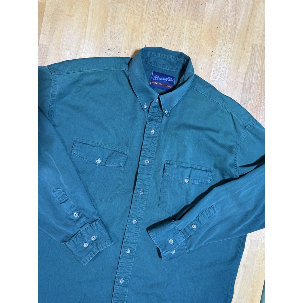 VTG Wrangler Men's Western Shirt Green Long Sleeve 17.5-35 X-Long Tails